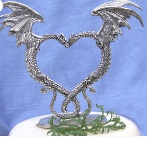 Dragon Heart Pewter Cake Top Statue Figurine Sculpture